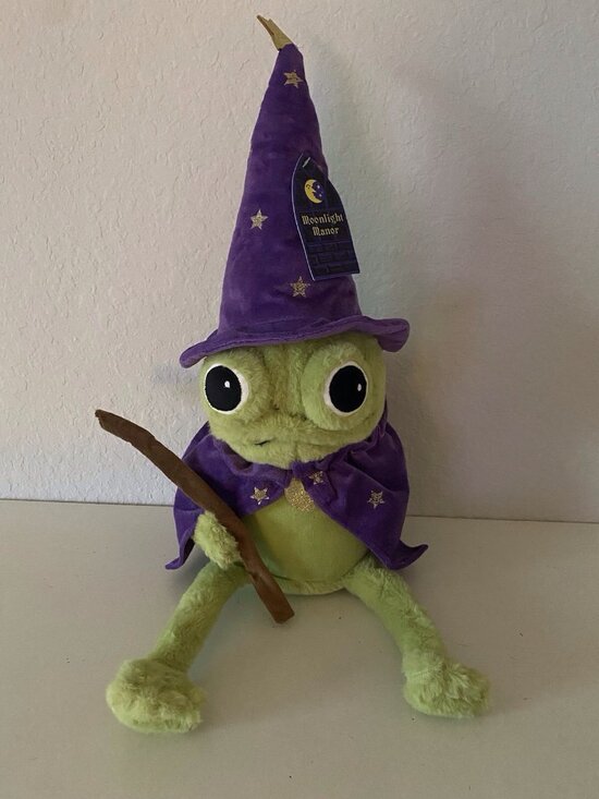 Moonlight Manor Other - Moonlight Manor Frog Wizard With Hat & Wand Plush Green/Purple Halloween VIRAL